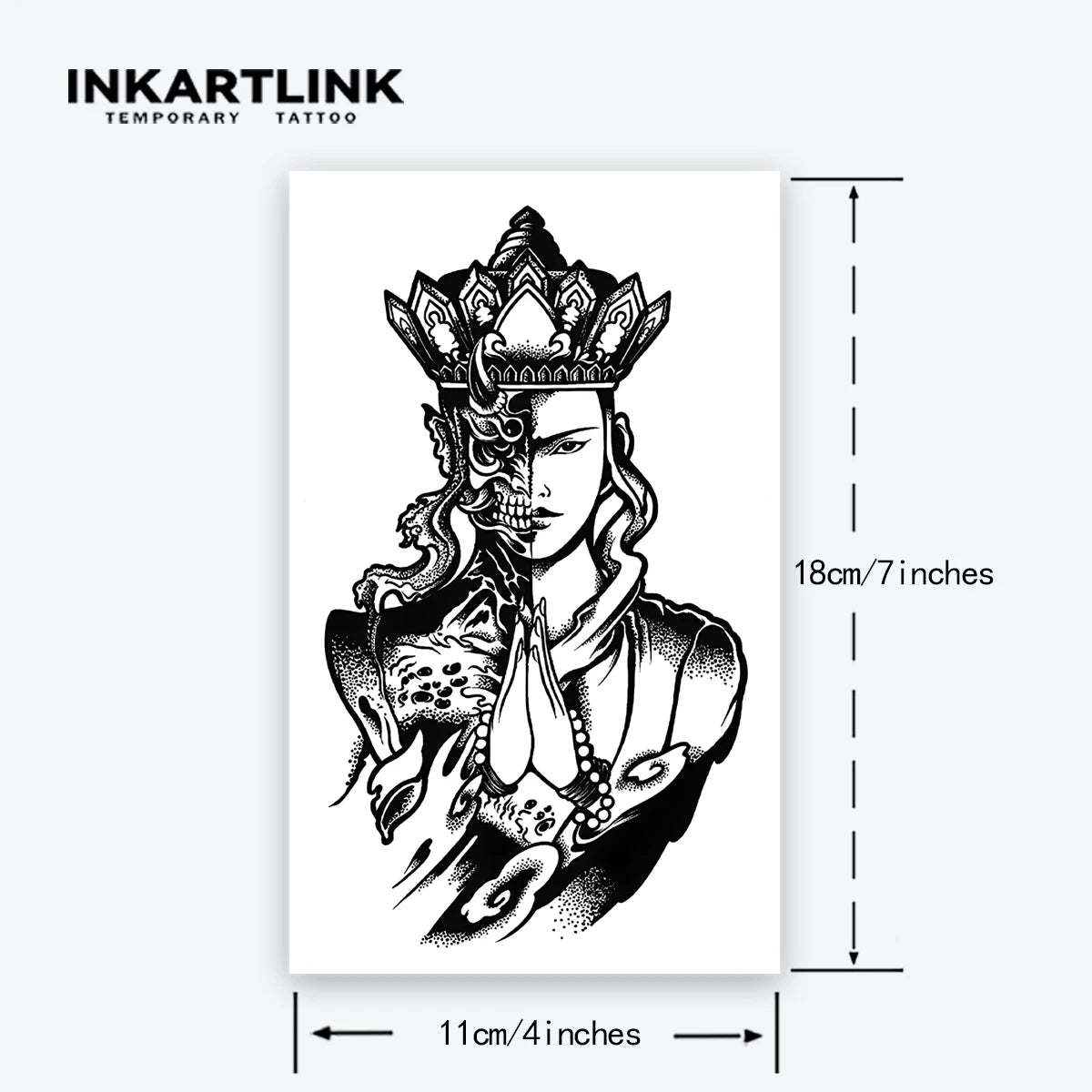 INKARTLINK Double Crown Tattoo Patch for 1-2 Weeks, Durable Skeleton Face Conflict Aesthetics, Waterproof, Temporary Tattoo