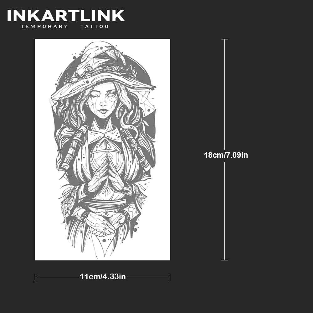 INKARTLINK Dark Girl Tattoo Sticker Gothic Totem Temporary Tattoo Waterproof and Non Fading Maintenance for 1-2 Weeks European a