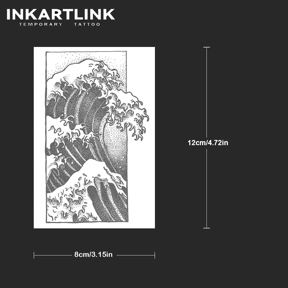 INKARTLINK Ink Wave Tattoo Patch | Waterproof Minimalist Ocean Totem 15 Days | Clavicle and Wrist Micro Tattoo | Daily Low key C