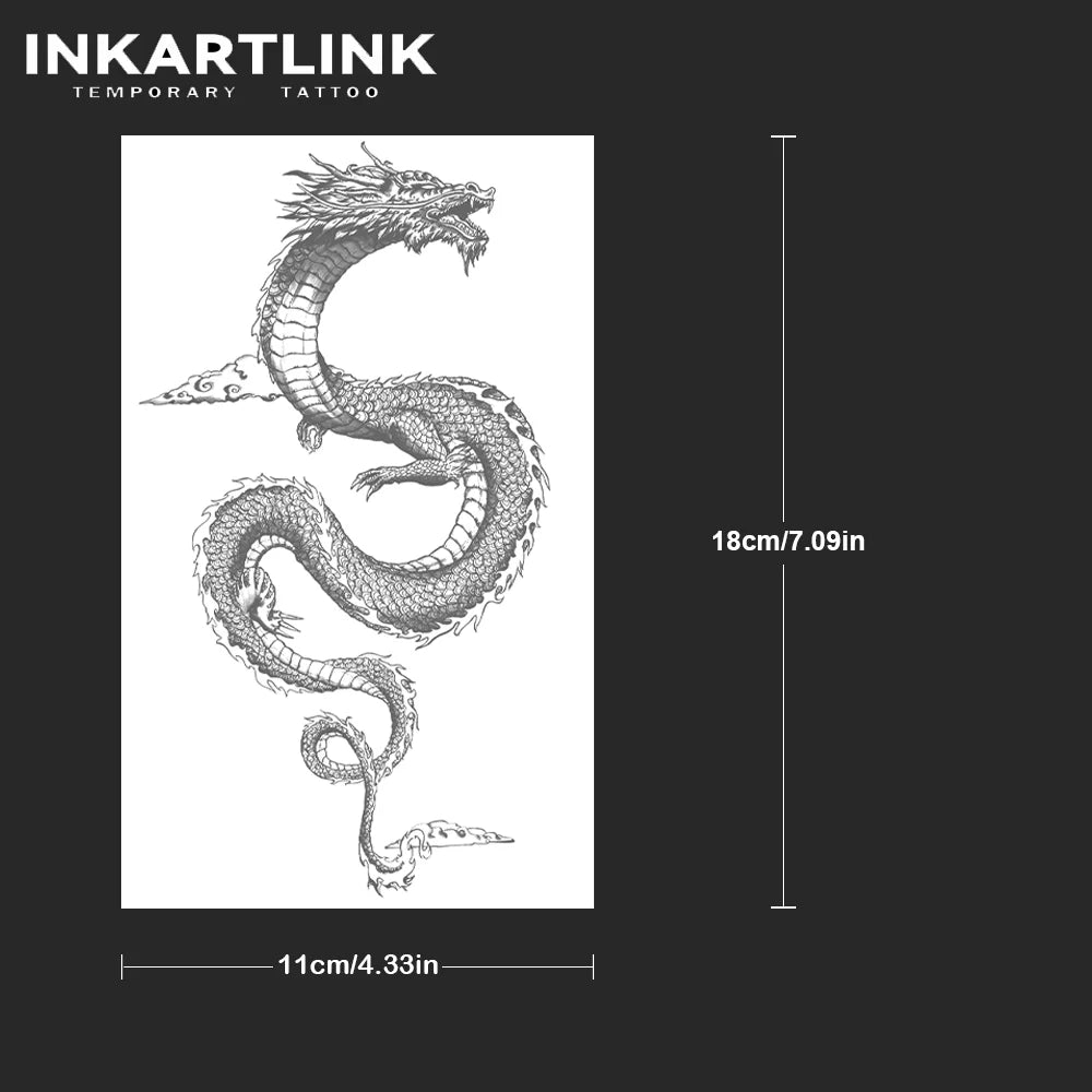 INKARTLINK Dark Dragon Tattoo Sticker Evil Dragon Totem Temporary Tattoo Waterproof and Non Fading 1-2 Weeks European and Americ