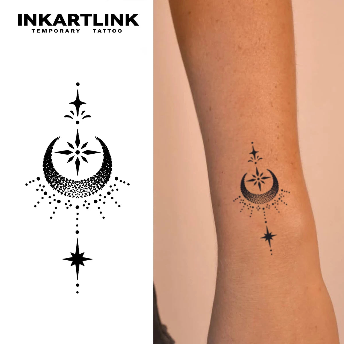 The stars and the moon shine Temporary Tattoo,Lasts To 15 Days New Technology Magic Waterproof Semi Permanent Sticker.