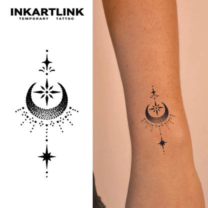 The stars and the moon shine Temporary Tattoo,Lasts To 15 Days New Technology Magic Waterproof Semi Permanent Sticker.