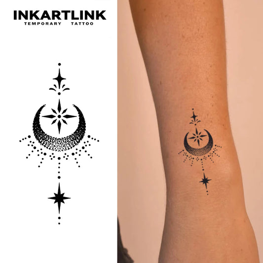 The stars and the moon shine Temporary Tattoo,Lasts To 15 Days New Technology Magic Waterproof Semi Permanent Sticker.