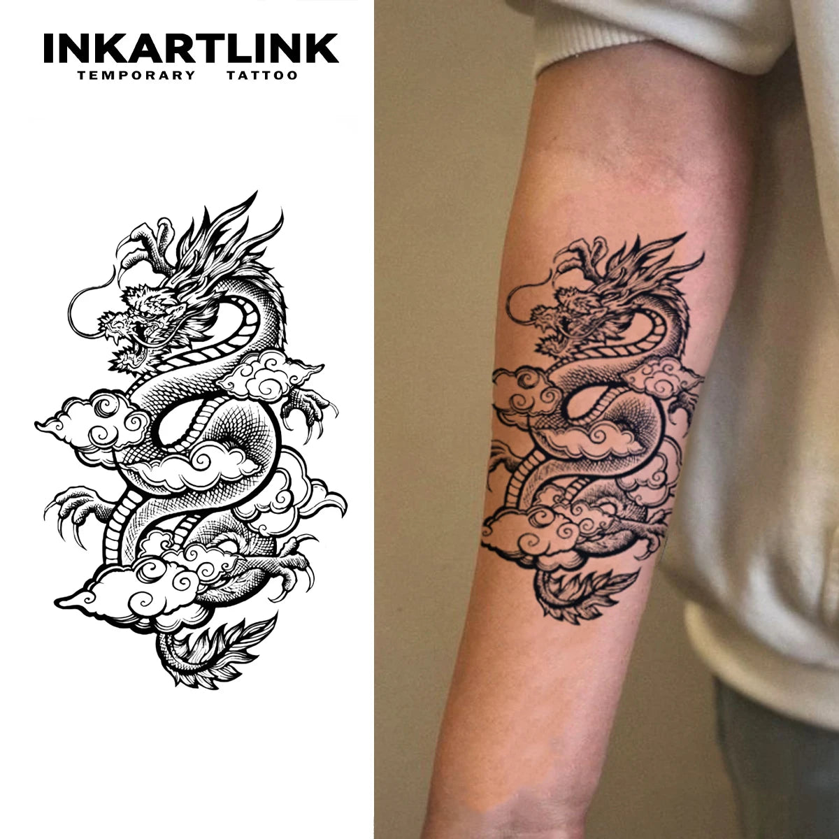 Autocollant de tatouage temporaire Dragon oriental, tatouage magique imperméable, faux tatouage dure jusqu'à 15 jours, tatouage semi-permanent