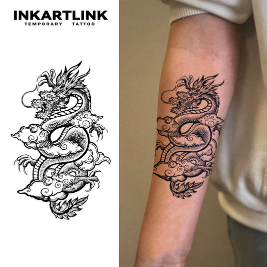 Autocollant de tatouage temporaire Dragon oriental, tatouage magique imperméable, faux tatouage dure jusqu'à 15 jours, tatouage semi-permanent