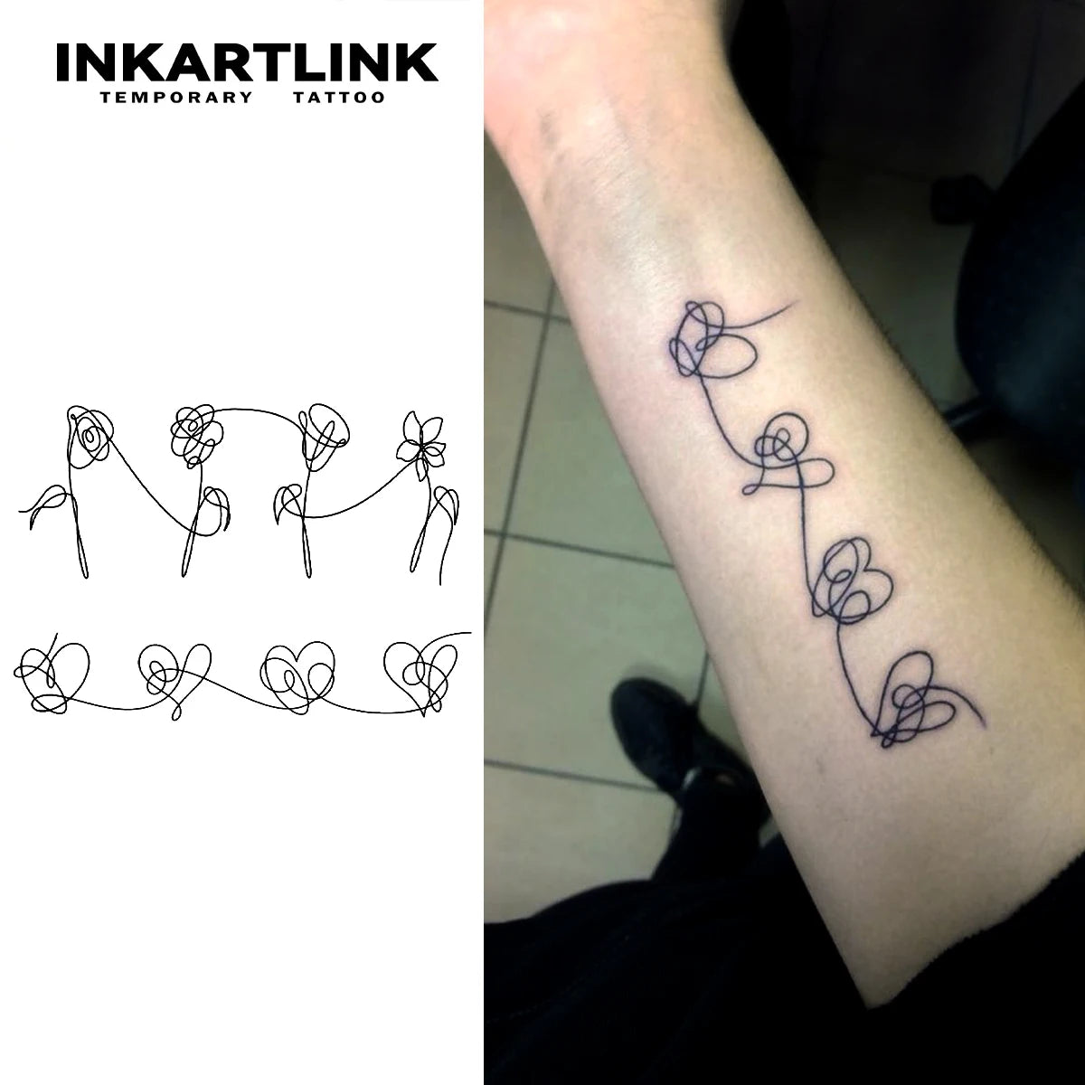 Line love rose  Temporary Tattoo,Lasts To 15 Days New Technology Magic Waterproof Semi Permanent Sticker.