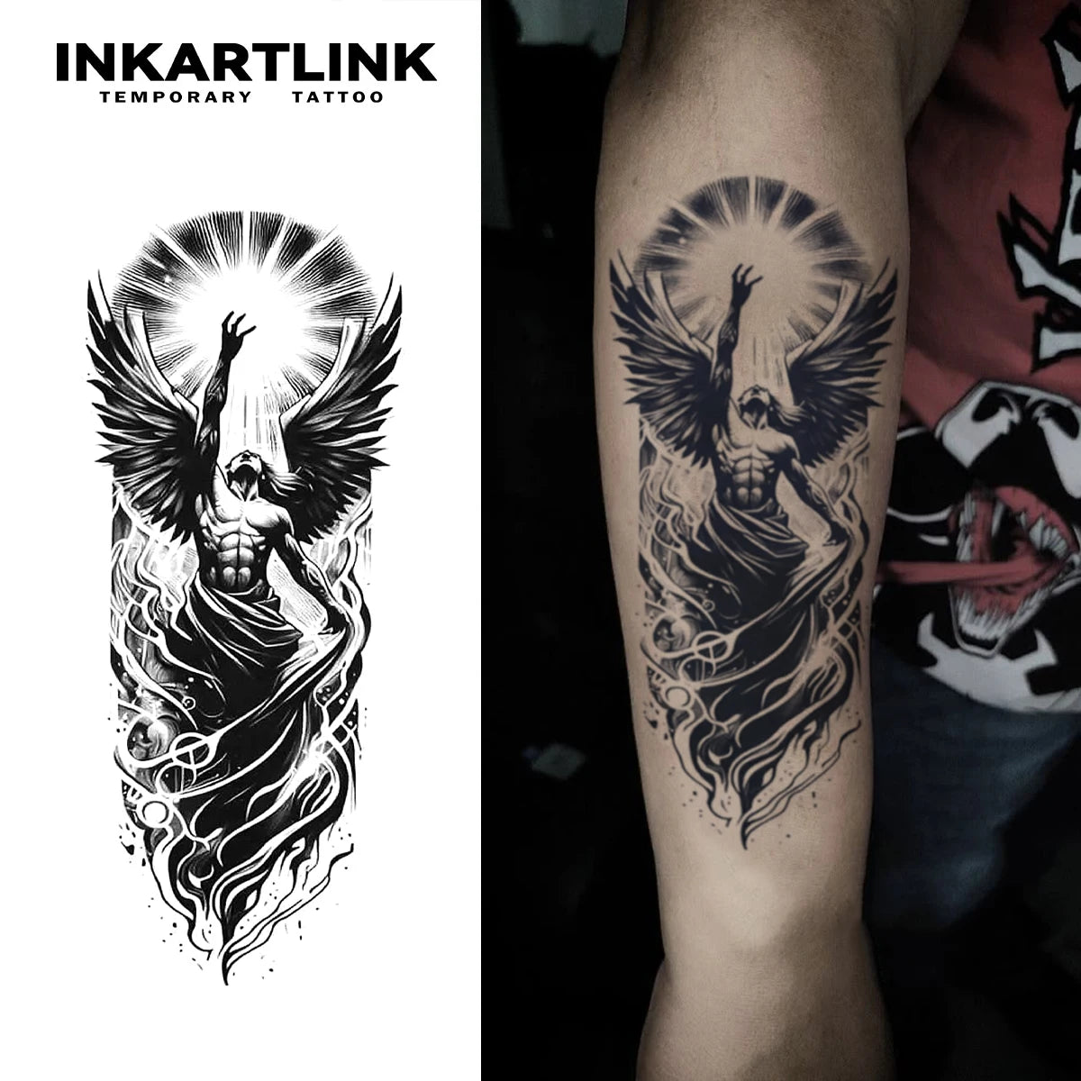 INKARTLINK Fallen Angel Tattoo Sticker Dark Wings Tattoo Totem Gothic Style Waterproof Sticker Maintained for 2 Weeks European a