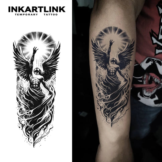 INKARTLINK Fallen Angel Tattoo Sticker Dark Wings Tattoo Totem Gothic Style Waterproof Sticker Maintained for 2 Weeks European a