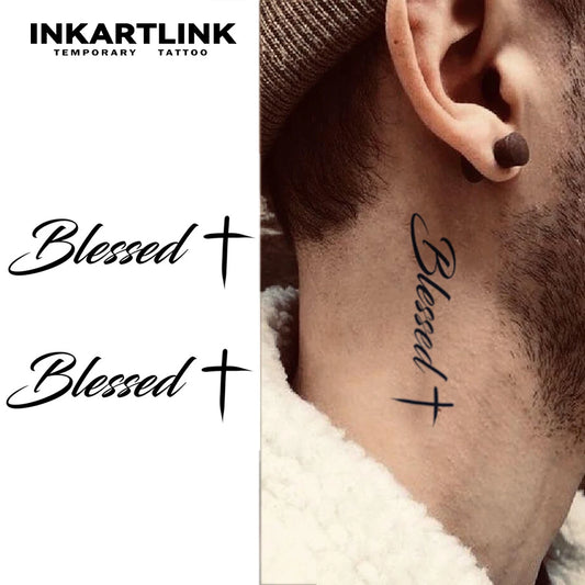 Blessed with Cross Temporary Tattoo,Lasts To 15 Days New Technology Magic Waterproof Semi Permanent Sticker