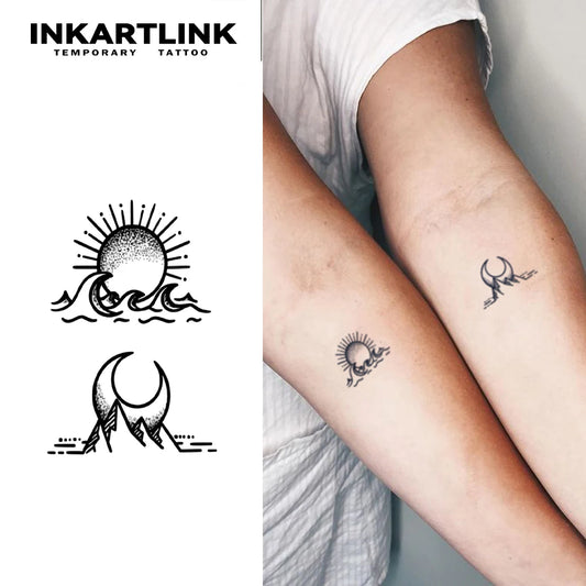 3 pcs Sun and Moon Temporary Tattoo,Lasts To 15 Days New Technology Magic Waterproof Semi Permanent Sticker.