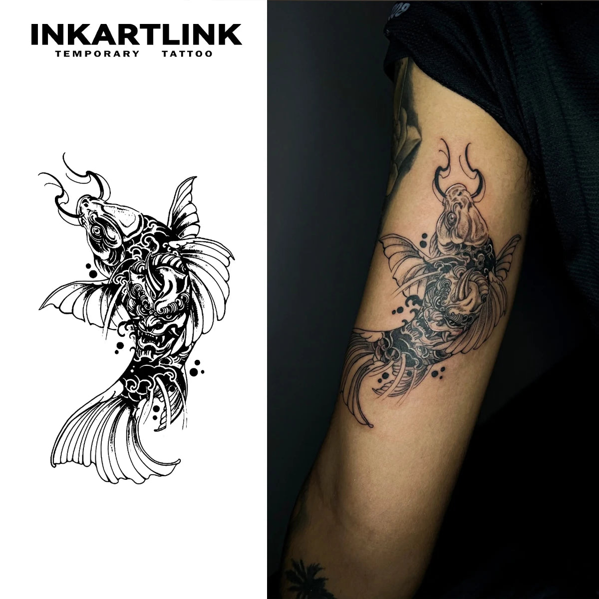 Carp temporary tattoo sticker, waterproof magic tattoo, lasts to 15 days fake tattoo, semi permanent tattoo