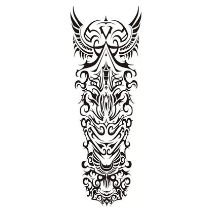 Tribal Style Black - And - White Temporary Tattoo, With Intricate Symmetrical Patterns And Curved Geometric Elements, Features D
