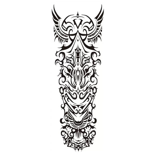 Tribal Style Black - And - White Temporary Tattoo, With Intricate Symmetrical Patterns And Curved Geometric Elements, Features D