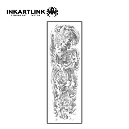 Sea Waves Flower Koi Temporary Tattoo,Lasts To 15 Days New Technology Magic Waterproof Semi Permanent Sticker,For Men's Sleeve.