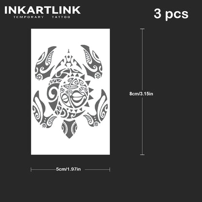 3 pcs Turtle Totem Temporary Tattoo,Lasts To 15 Days New Technology Magic Waterproof Semi Permanent Sticker.