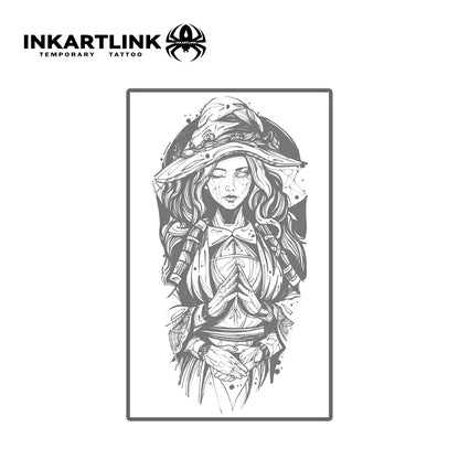 INKARTLINK Dark Girl Tattoo Sticker Gothic Totem Temporary Tattoo Waterproof and Non Fading Maintenance for 1-2 Weeks European a