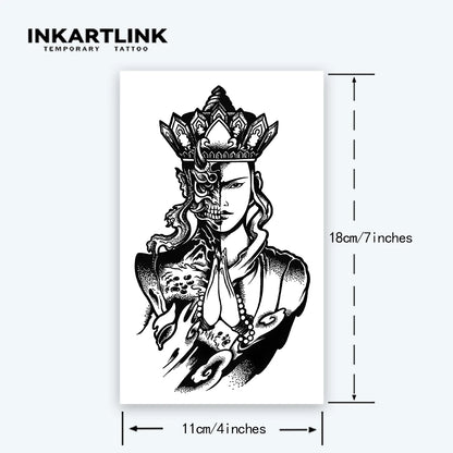INKARTLINK Double Crown Tattoo Patch for 1-2 Weeks, Durable Skeleton Face Conflict Aesthetics, Waterproof, Temporary Tattoo