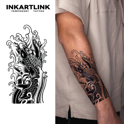 Koi Fish temporary tattoo sticker, waterproof magic tattoo, lasts to 15 days fake tattoo, semi permanent tattoo
