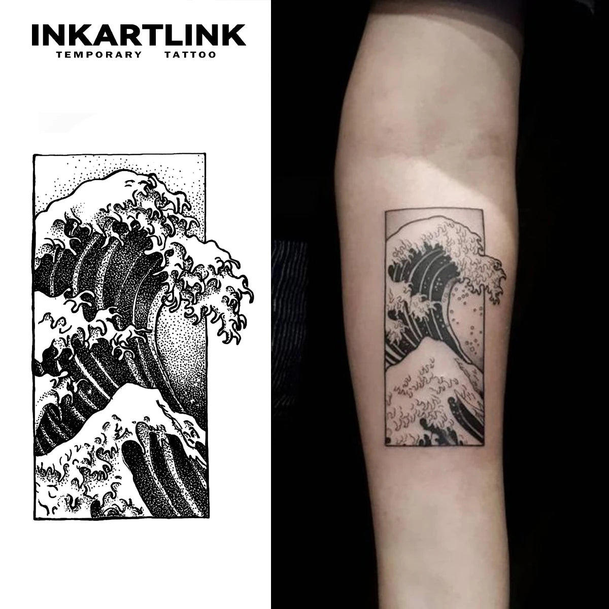 INKARTLINK Ink Wave Tattoo Patch | Waterproof Minimalist Ocean Totem 15 Days | Clavicle and Wrist Micro Tattoo | Daily Low key C