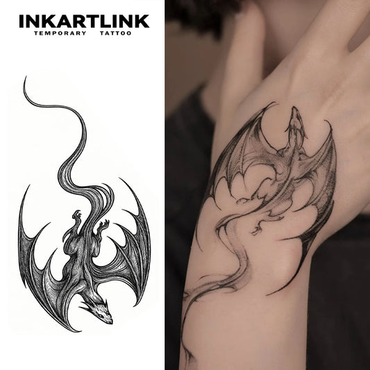 INKARTLINK Realistic Soaring Devil Dragon Tattoo Stickers Waterproof Temporary Tattoo Color Holding for 1-2 Weeks
