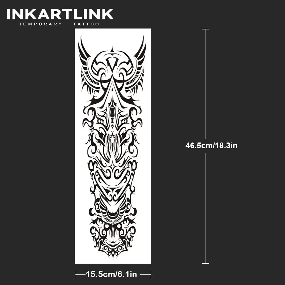 Tribal Style Black - And - White Temporary Tattoo, With Intricate Symmetrical Patterns And Curved Geometric Elements, Features D