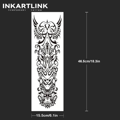 Tribal Style Black - And - White Temporary Tattoo, With Intricate Symmetrical Patterns And Curved Geometric Elements, Features D