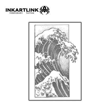 INKARTLINK Ink Wave Tattoo Patch | Waterproof Minimalist Ocean Totem 15 Days | Clavicle and Wrist Micro Tattoo | Daily Low key C