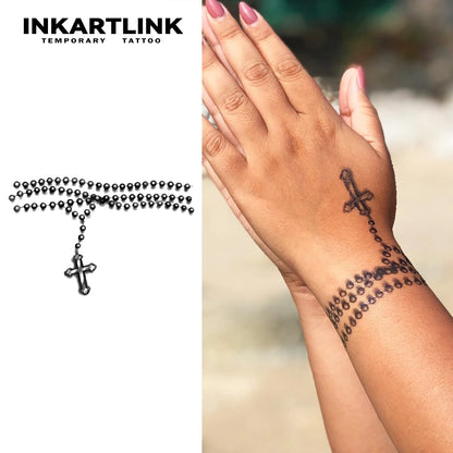 Cross bracelet Temporary Tattoo,Lasts To 15 Days New Technology Magic Waterproof Semi Permanent Sticker.