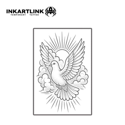 INKARTLINK Simple Lines Pigeon Sunrise Cloud Tattoo Stickers Waterproof Temporary Tattoo Color Holding for 1-2 Weeks