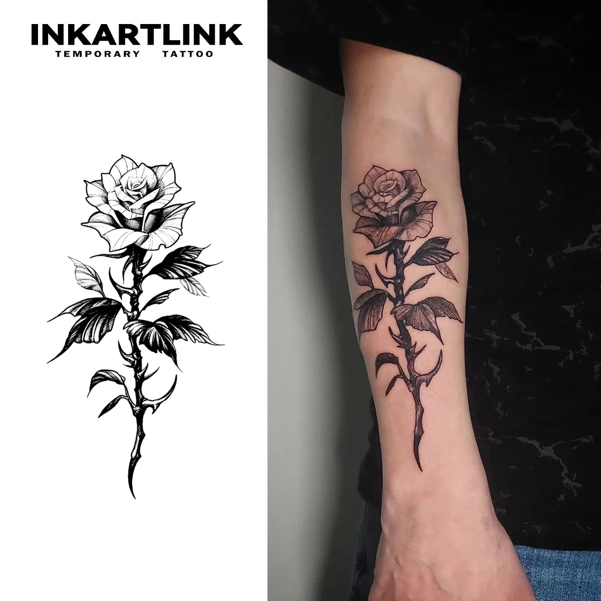 Rose temporary tattoo sticker, waterproof magic tattoo, lasts to 15 days fake tattoo, semi permanent tattoo