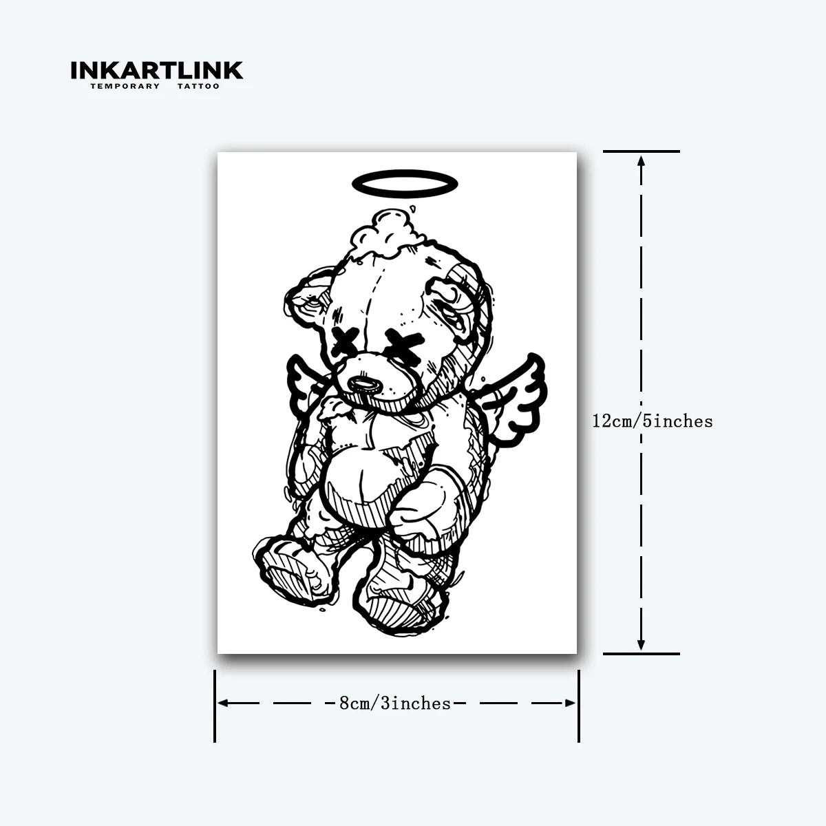 INKARLINK Rebellious Angel Bear Tattoo Patch 1-2 Weeks Long lasting Cartoon Halo Wings Waterproof Temporary Tattoo