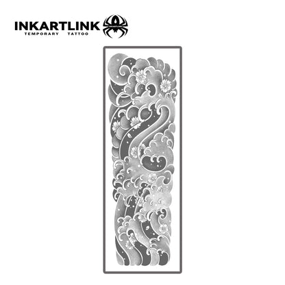 Waves And Cherry Blossoms Temporary Tattoo,Lasts To 15 Days New Technology Magic Waterproof Semi Permanent Sticker,For Men.