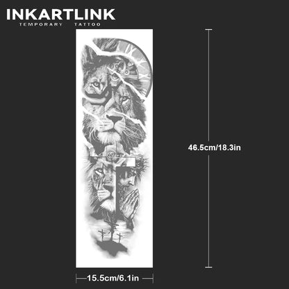 Mechanical Lion Temporary Tattoo,Lasts To 15 Days New Technology Magic Waterproof Semi Permanent Sticker,For Men Sleeve Tattoos.