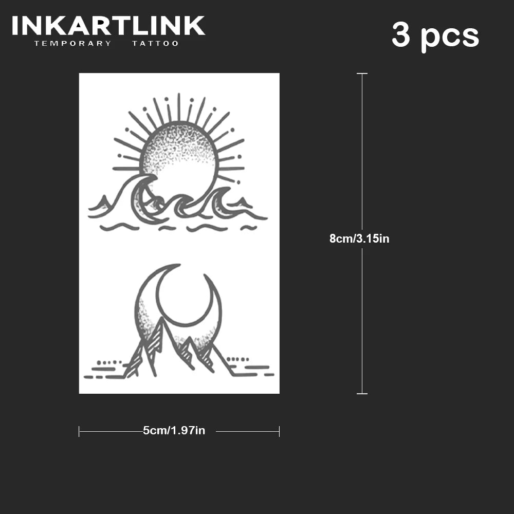3 pcs Sun and Moon Temporary Tattoo,Lasts To 15 Days New Technology Magic Waterproof Semi Permanent Sticker.