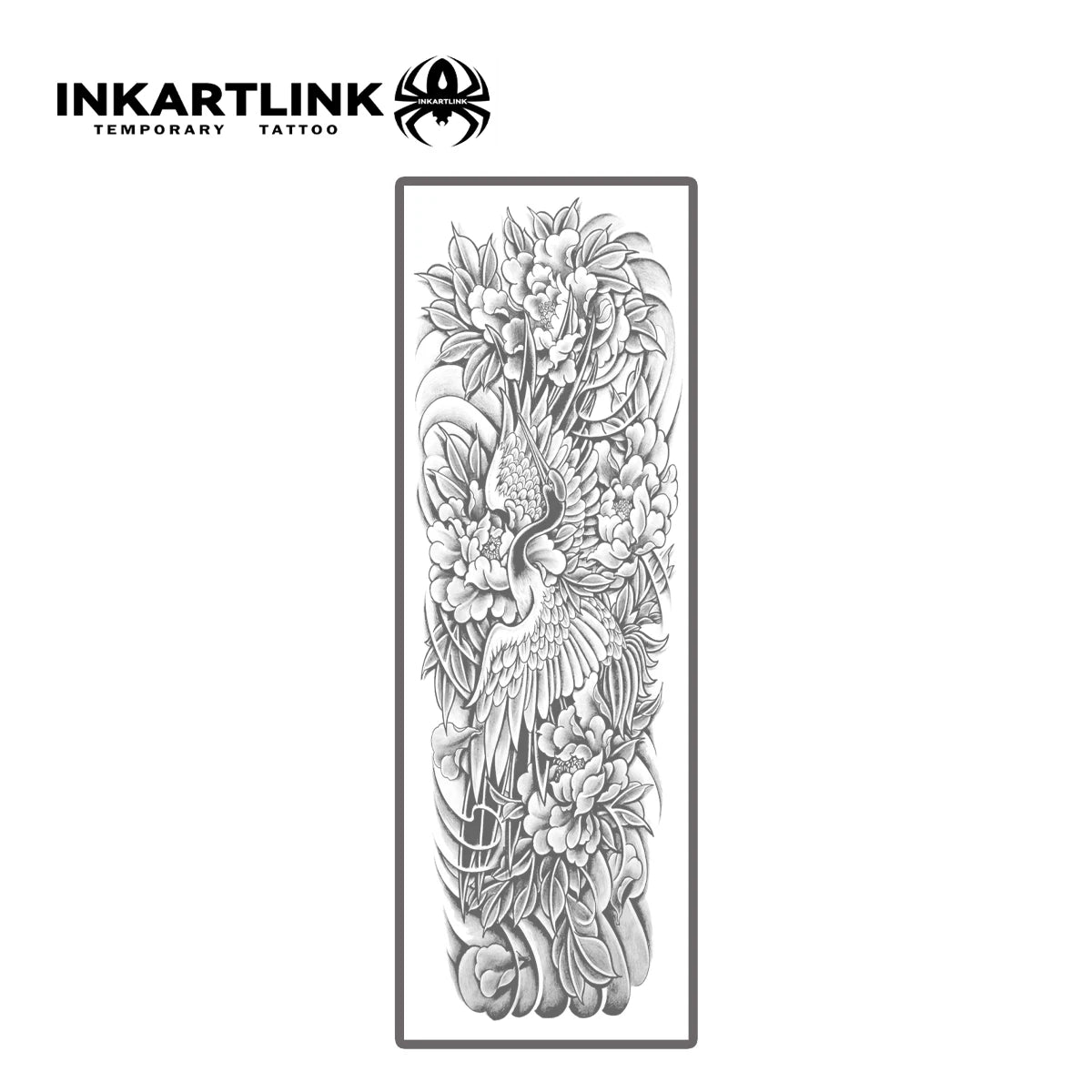Crane And Peony Temporary Tattoo,Lasts To 15 Days New Technology Magic Waterproof Semi Permanent Sticker,For Men Sleeve Tattoos.