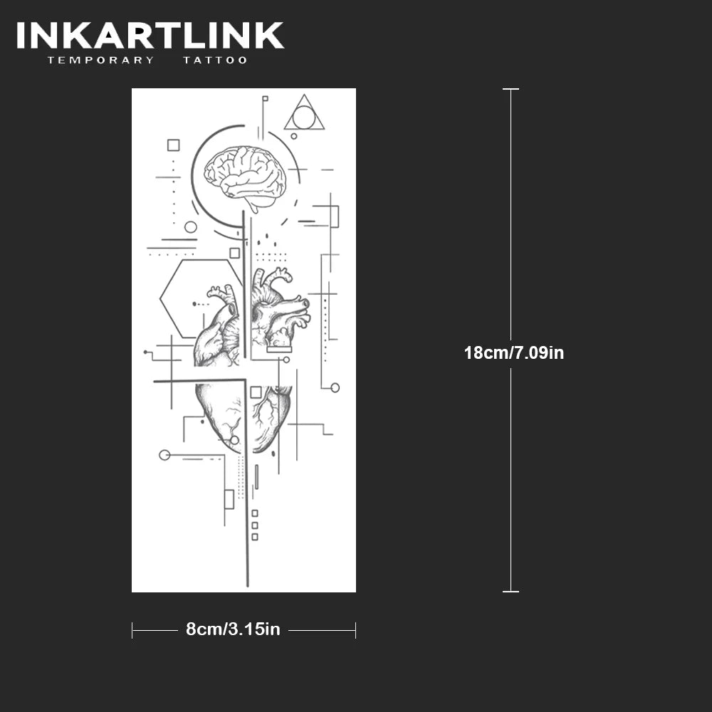 The World Of Heart And Brain Temporary Tattoo,Lasts To 15 Days New Technology Magic Waterproof Semi Permanent Sticker.