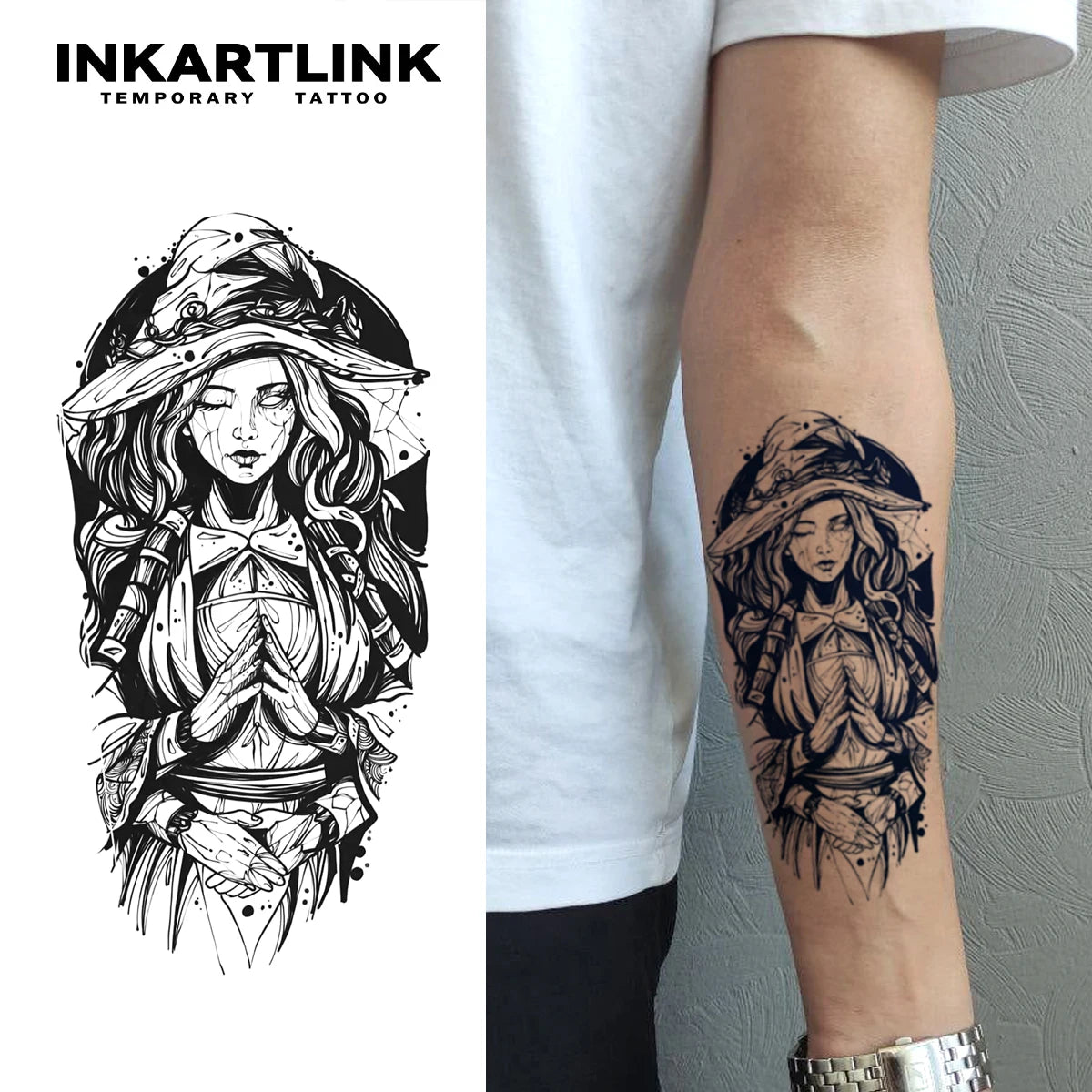 INKARTLINK Dark Girl Tattoo Sticker Gothic Totem Temporary Tattoo Waterproof and Non Fading Maintenance for 1-2 Weeks European a
