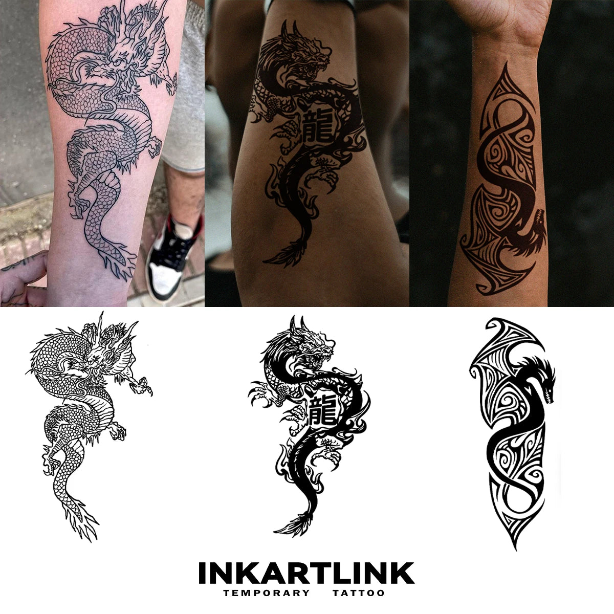 Chinese Dragon Temporary Tattoo Sticker Lasts 1-2 Weeks Waterproof and Anti-Friction