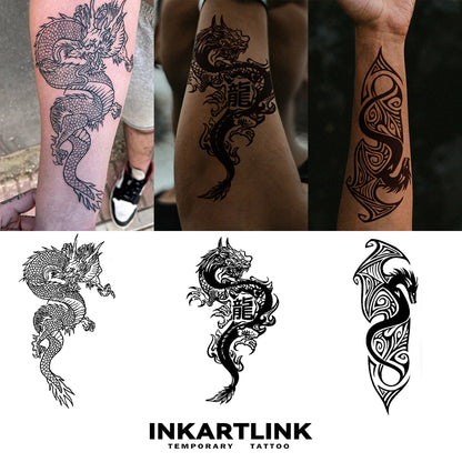 Chinese Dragon Temporary Tattoo Sticker Lasts 1-2 Weeks Waterproof and Anti-Friction