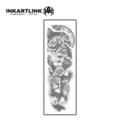 Mechanical Lion Temporary Tattoo,Lasts To 15 Days New Technology Magic Waterproof Semi Permanent Sticker,For Men Sleeve Tattoos.