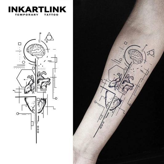 The World Of Heart And Brain Temporary Tattoo,Lasts To 15 Days New Technology Magic Waterproof Semi Permanent Sticker.