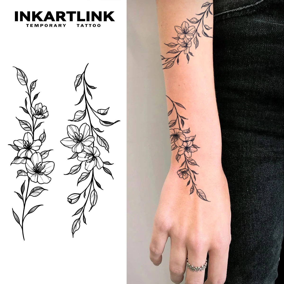 Flower Temporary Tattoo,Lasts To 15 Days New Technology Magic Waterproof Semi Permanent Sticker.