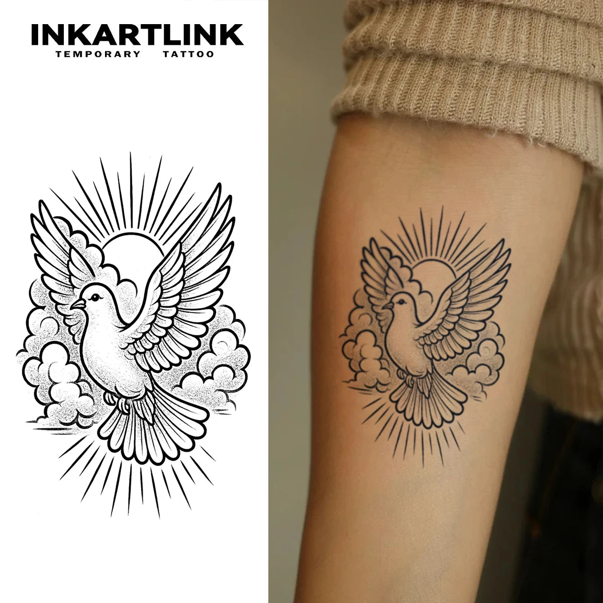 INKARTLINK Simple Lines Pigeon Sunrise Cloud Tattoo Stickers Waterproof Temporary Tattoo Color Holding for 1-2 Weeks