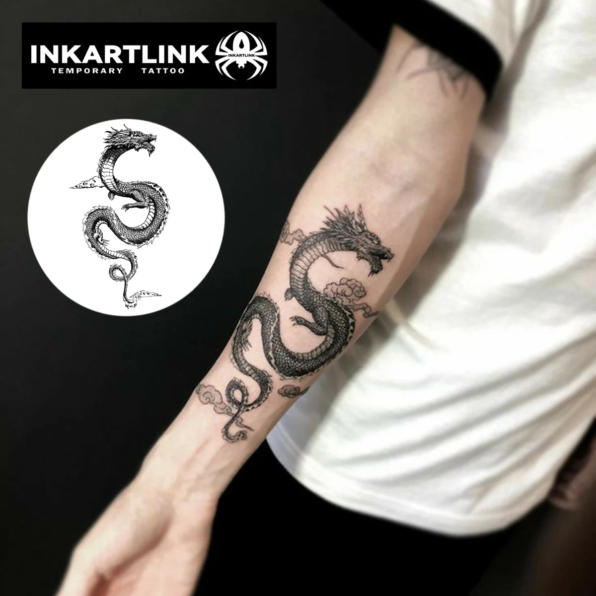 INKARTLINK Dark Dragon Tattoo Sticker Evil Dragon Totem Temporary Tattoo Waterproof and Non Fading 1-2 Weeks European and Americ