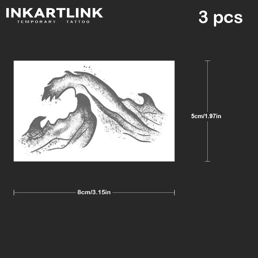 3 pcs Sea Wave Temporary Tattoo,Lasts To 15 Days New Technology Magic Waterproof Semi Permanent Sticker.