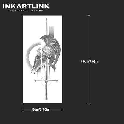 Corinthian Helmet And Sword Temporary Tattoo,Lasts To 15 Days New Technology Magic Waterproof Semi Permanent Sticker,For Party.
