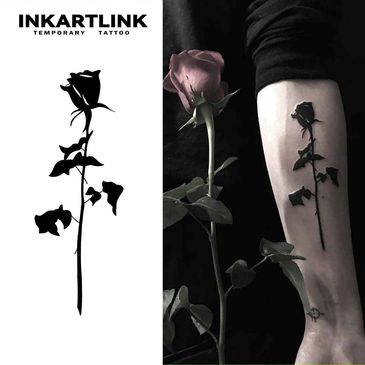 Rose temporary tattoo sticker, waterproof magic tattoo, lasts to 15 days fake tattoo, semi permanent tattoo
